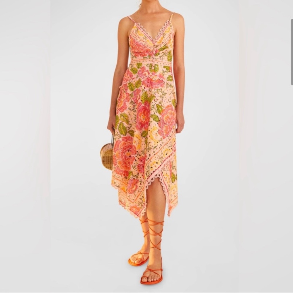 FARM Rio Blooming Floral Embroidered
Handkerchief Midi long 
Dress XSmall RARE